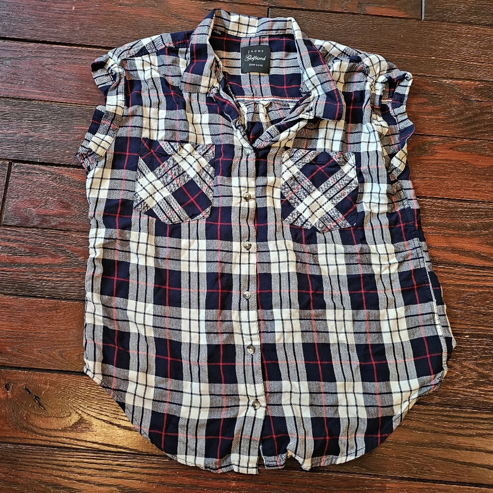 Plaid Sleeveless Button-Up Shirt